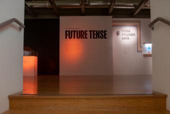 Main signage for Future Tense, the BFA Design exhibition