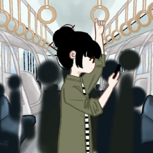still image of protagonist Lillian Lee on a train from In My Shoes, a diversity and inclusion narrative game created by AET 22 graduates