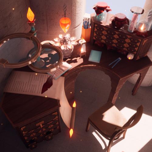 "Ambrosia Princess Desk" game asset created by AET student Catherine Crawford in Unreal Engine 5