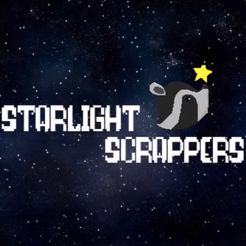 Title image for original game "Starlight Scrappers" featuring a cartoon racoon balancing a star on its nose