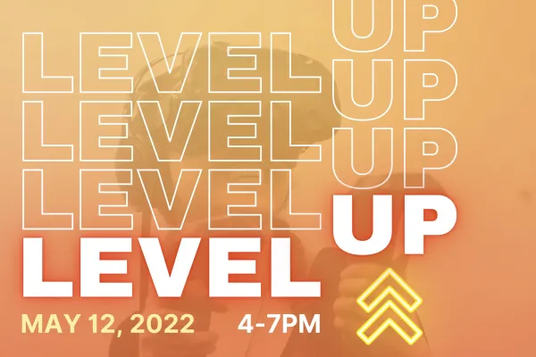 LevelUP logo for UT Game Development and Design Program showcase on Thursday, May 12 from 4-7PM 