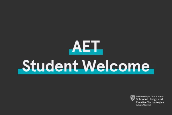 Black background with AET Student Welcome in white text and the SDCT logo in the bottom right corner