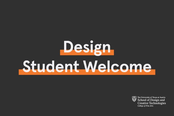 Black background with Design Student Welcome in white text and the SDCT logo in the bottom right corner