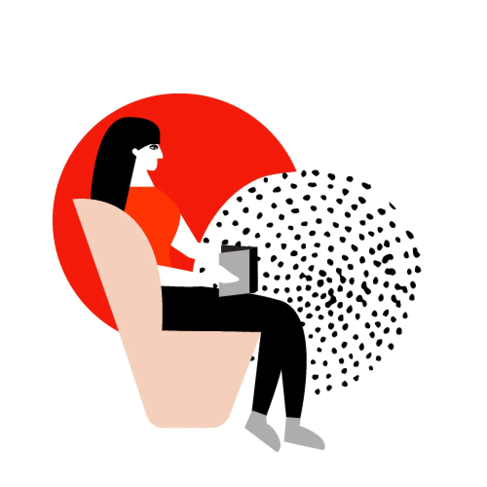 Person reading book illustration by Misa Yamamoto.