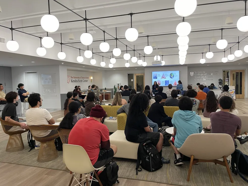 Students attending Fall 2023 CCL session with Electronic Arts in the Kendra Scott Center at UT Austin