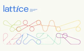 Logo for “lattice: mfa in design exhibition 2025” with abstract gradient shapes forming a flowing grid below the text.