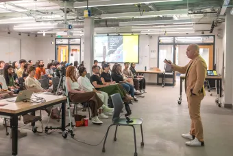 George Aye giving a talk for the Center for Integrated Design on "That Quiet Little Voice: When Design and Ethics Collide"
