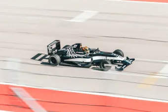 Kory Enders driving the Valkyrie Velocity, wrapped in an original design by undergraduate design senior Hadley Chillura