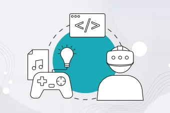 An illustration about core areas students can concentrate including Game Design, Experience Design, and Music & Sound or Visualization.