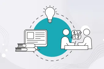 An illustration of a student learning and getting ideas from design leaders at innovative companies.