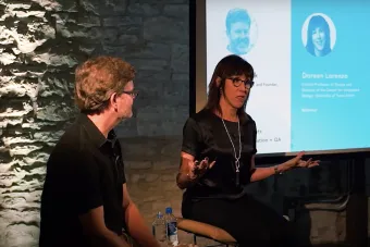 SDCT Assistant Dean Doreen Lorenzo speaking with thirteen23's founder Doug Cook