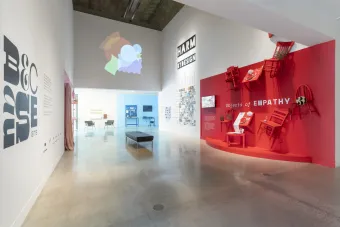 Image of Objects of Empathy and Harm by Design installations at Becauseisms MFA thesis exhibition in 2023