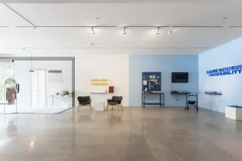 Image of Reimagining Heritage and Game Changing Adaptability installations at Becauseisms MFA thesis exhibition in 2023