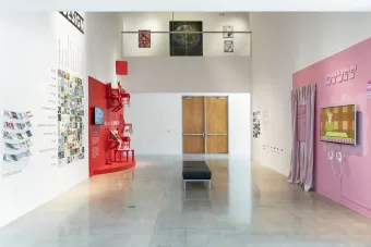 Image of Stuff and Harm by Design and Objects of Empathy installations at Becauseisms MFA thesis exhibition in 2023