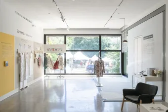 Image of Garments as Healing Spaces and Reimagining Heritage installations at Becauseisms MFA thesis exhibition in 2023