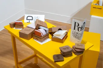 Close up image of interactive portion of R and D at Over Under MFA thesis exhibition in 2022