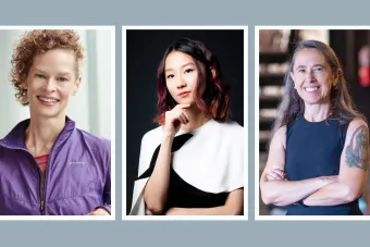 Headshots for College of Fine Arts faculty members Leah Cox Jiabao Li and Rosemary Candelario