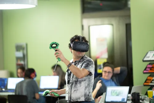 VR Austin Jam attendee testing out VR Game VR Austin Jam attendee testing out VR Game