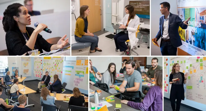 collage of pictures from the Design Institute for Health, including students and professors