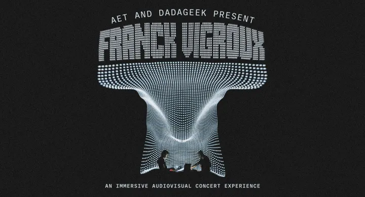 A projected performance of Franck Vigaroux promoting an upcoming immersive concert experience. Presented by AET and Dadageek.