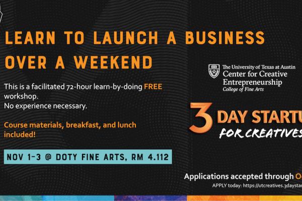 Graphic for 3 Day Startup for Creatives happening November 1-3
