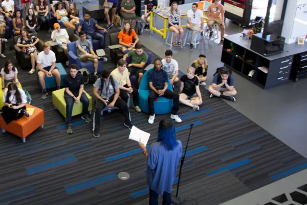 Doreen Lorenzo talks to SDCT students, faculty and staff. Photo by Lawrence Peart.