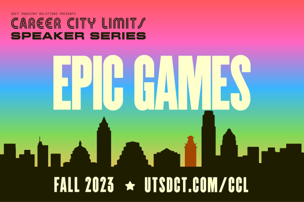 Promo graphic for Career City Limits Speaker Series fall 2023 session with Epic Games