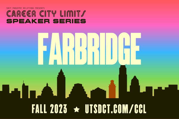 Promo graphic for Career City Limits Speaker Series fall 2023 session with FarBridge game studio