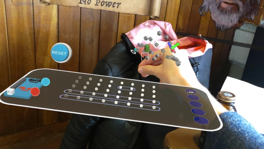 Still image of ARRR.duino demo that displays the AR components a player would see while wearing an AR headset