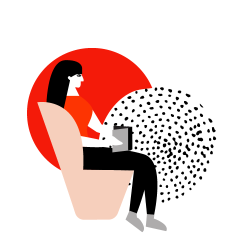 Person reading book illustration by Misa Yamamoto.