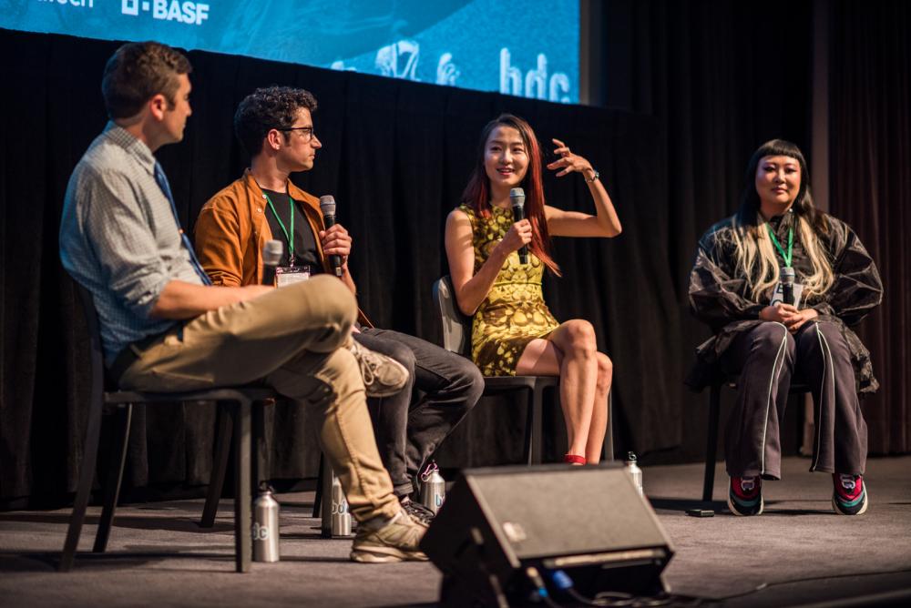 Professor Jiabao Li speaking on a panel at the 2023 Biodesign Challenge Summit