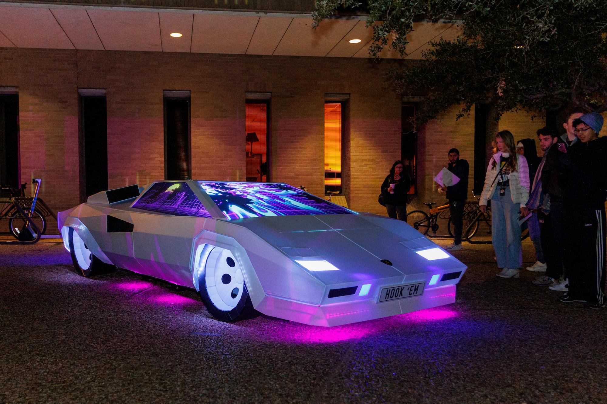 Replica of a Lamborghini Countach created by Arts and Entertainment Technologies students in collaboration with Texas Performing Arts Fabrication Studios and dadalab