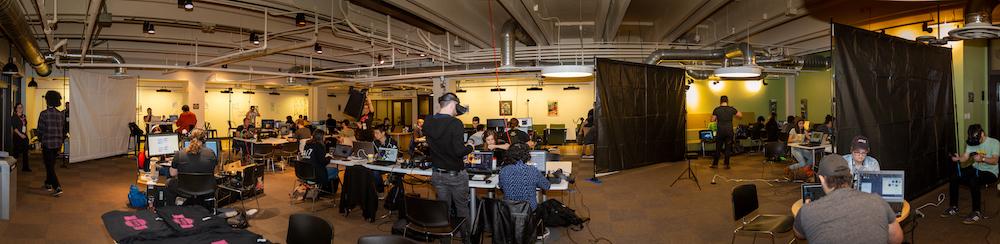 VR Austin Jam Attendees creating games in room on UT Campus