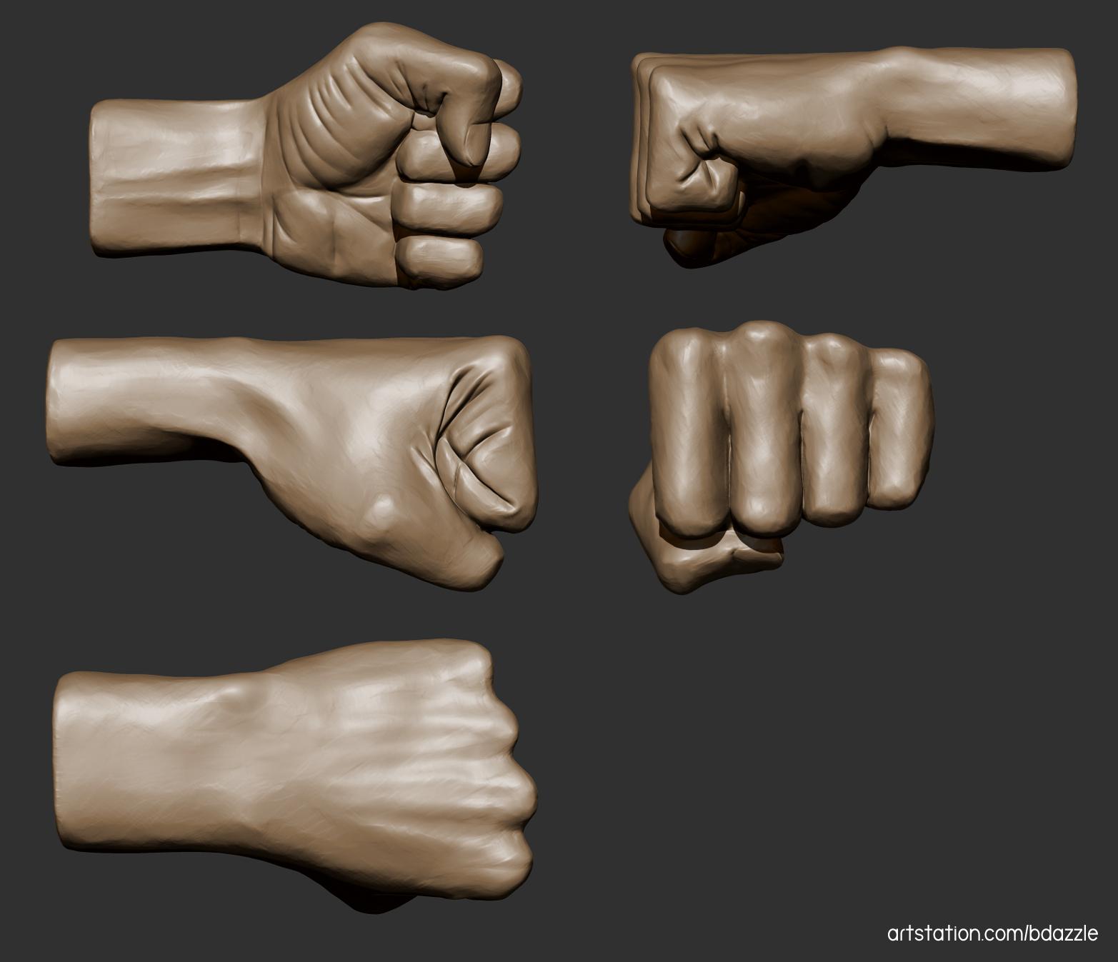 3D sculpted clenched fist from multiple points of view by Britney Luong