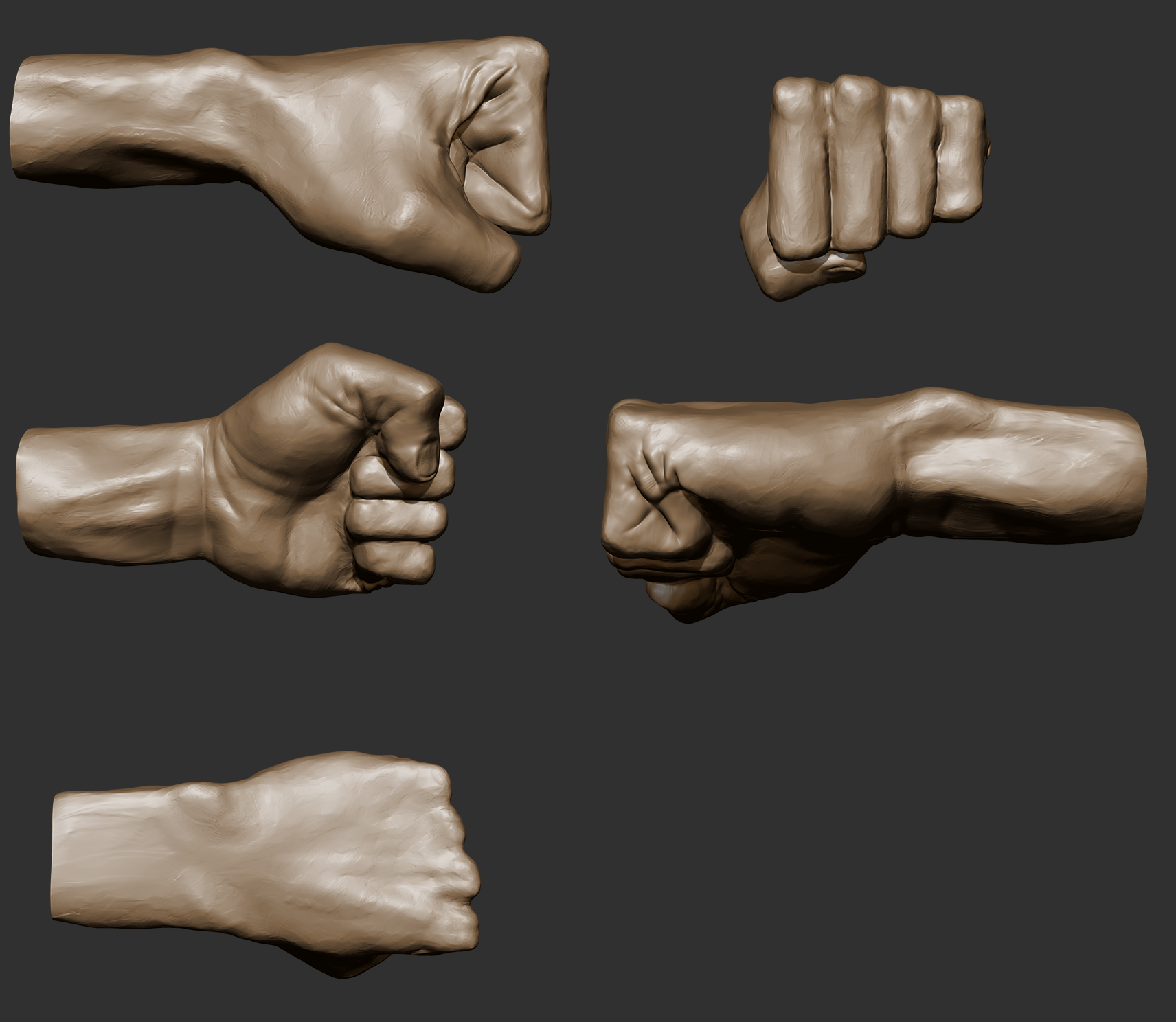 3D sculpted clenched fist from multiple points of view by Mariana Rios