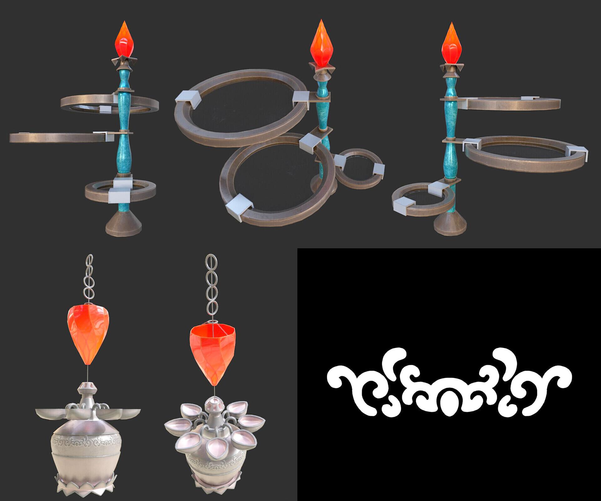 Props created by AET student Catherine Crawford for Ambrosia Princess Desk game asset
