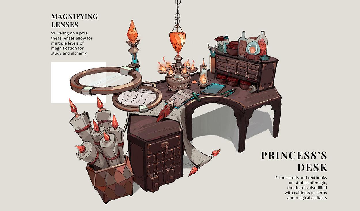 Original concept art created by Airi Pan used for Ambrosia Princess Desk by AET student Catherine Crawford