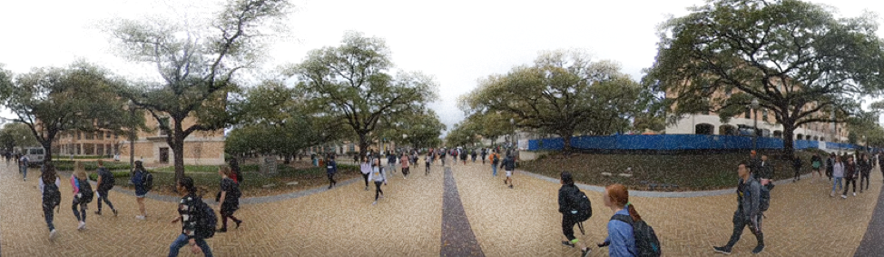 360 image of Speedway on UT campus for VR Futures by Planet Texas 2050 used to simulate the feel of different population densities