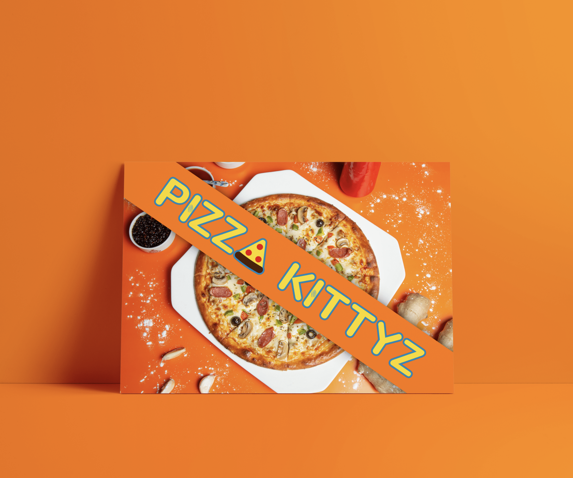 mockup of poster for Pizza Kittyz, a fictional brand created by B.F.A. Design student Luis Angeles and his little sister