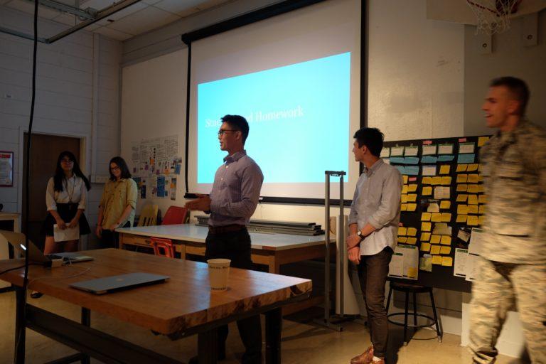 Students in the "Intro to Design Thinking" course give their final presentations.