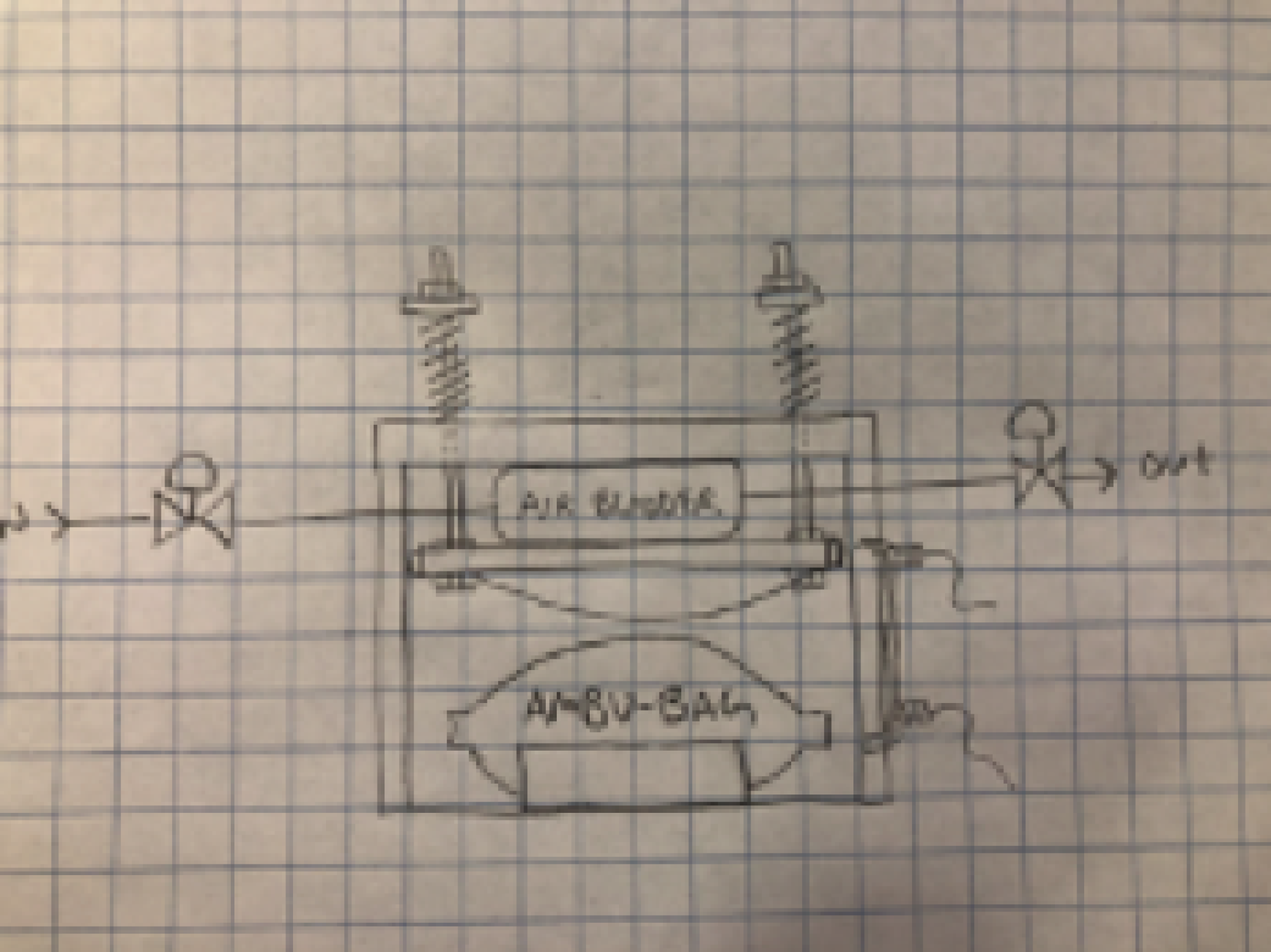 An initial ventilator design pencil sketch on paper.