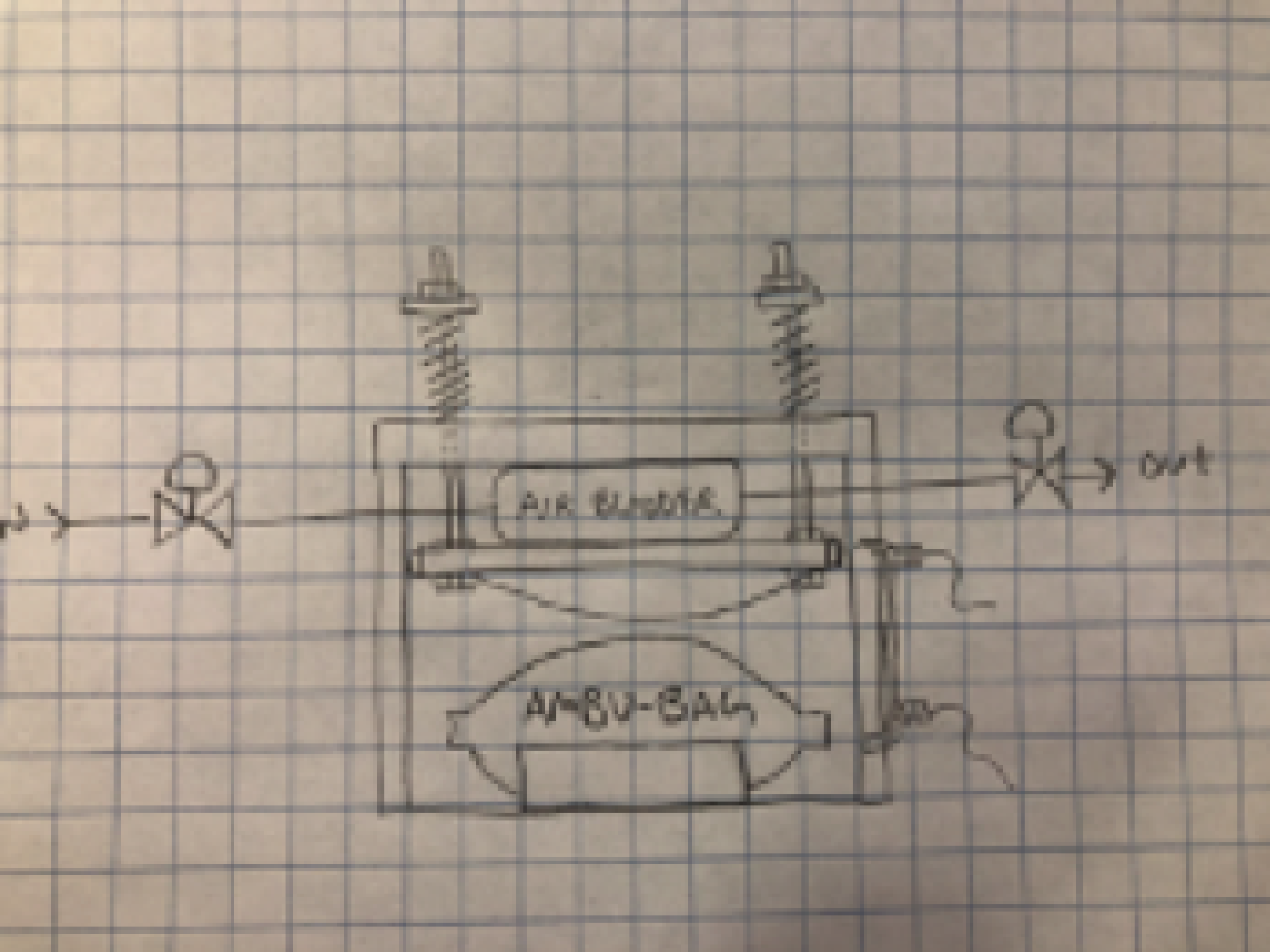 An initial ventilator design pencil sketch on paper. 