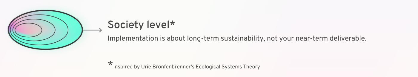 Section Header: "Society Level: 4. Implementation is about long-term sustainability, not your near-term deliverable."