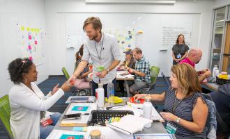 Center for Integrated Design Director Gray Garmon facilitating a design thinking exercise for a team from Southwest Airlines through Executive and Extended Education