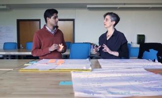 MA student Nikhil Mahadevan and MA instructor Tamie Glass discussing design in health care