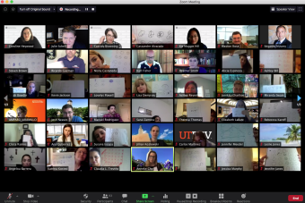 screenshot of Zoom call between SDCTx instructors and UT System advisors using design thinking to reimagine virtual advising
