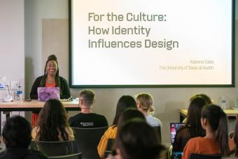Kaleena Sales speaking on "For the Culture: How Identity Influences Design" to students at the School of Design and Creative Technologies at UT Austin