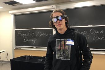 Arts and Entertainment Technologies Senior Zane Giordano at MIT Reality Hack 2022, where he and his team were awarded Overall Gold for Best Project and Winner: Best Use of Microsoft Reality Toolkit (MRTK). 