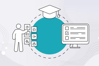 An illustration about a student exploring the diversity of courses across the creative tech spectrum.