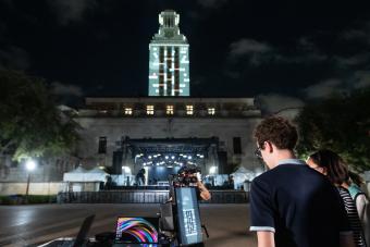 Student plays interactive Tower Tumble video game